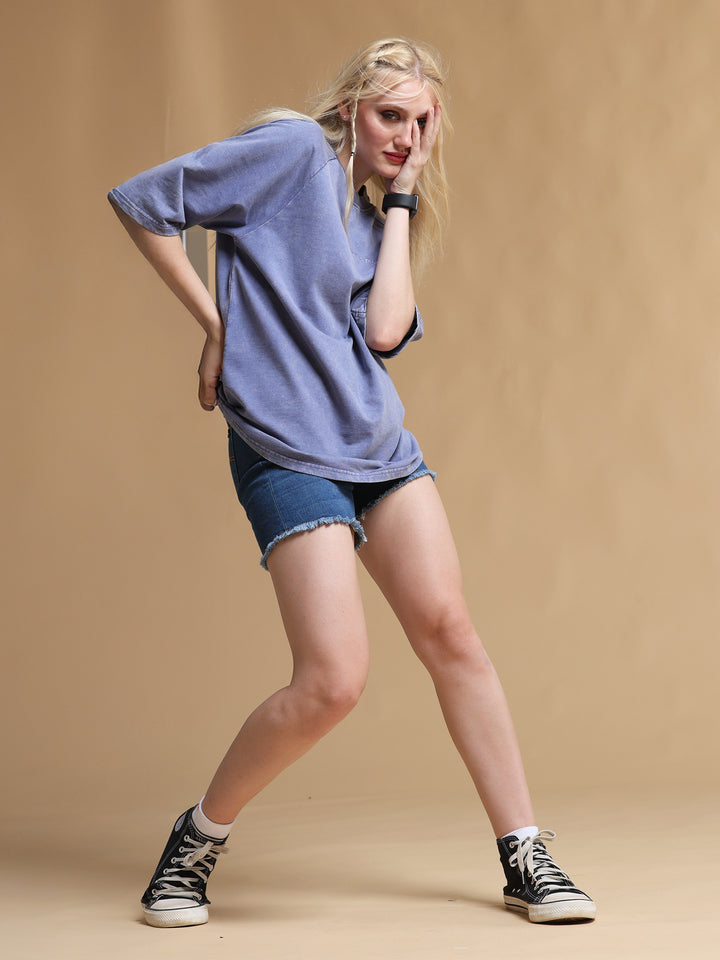 BLUE ACID WASH OVERSIZED WOMEN'S T-SHIRT