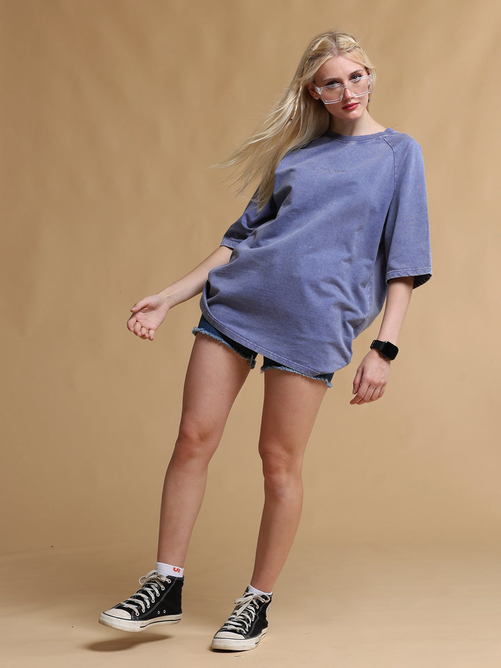 BLUE ACID WASH OVERSIZED WOMEN'S T-SHIRT