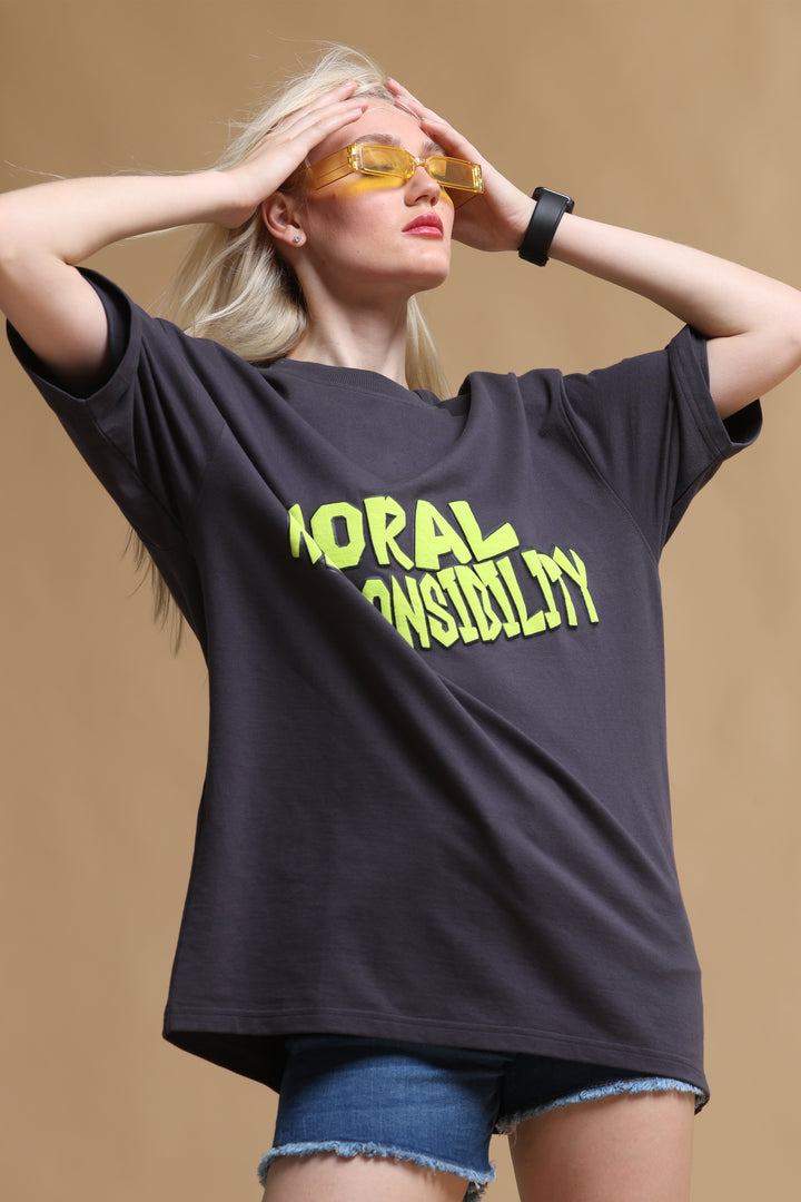 MORAL RESPONSIBILITY BLACK OVERSIZED WOMEN'S T-SHIRT