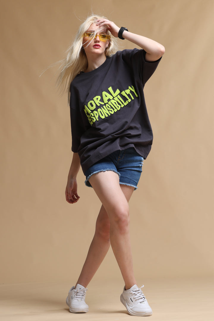 MORAL RESPONSIBILITY BLACK OVERSIZED WOMEN'S T-SHIRT