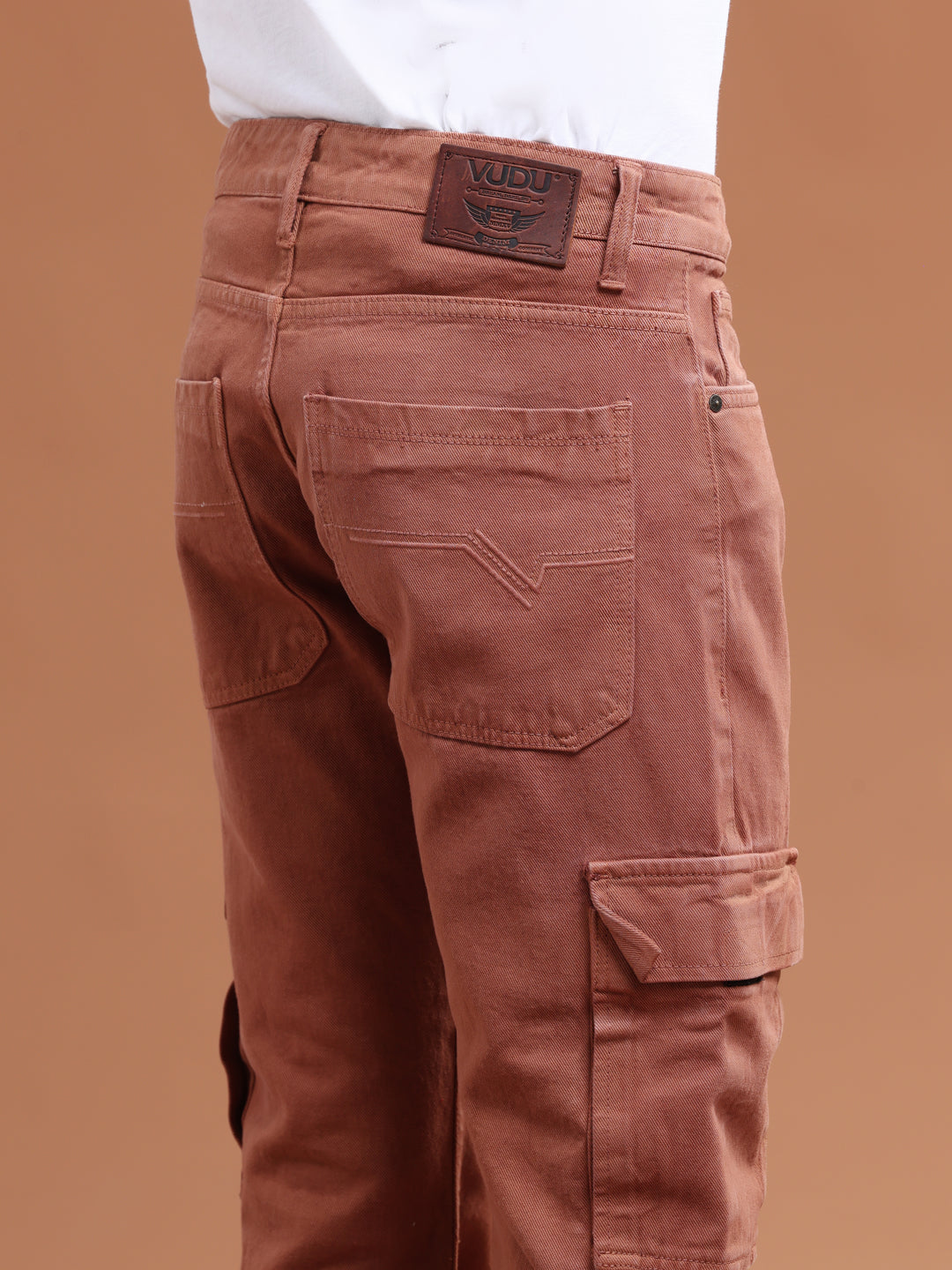 VUDUChestnut Brown Cargo PantsComfort Fit