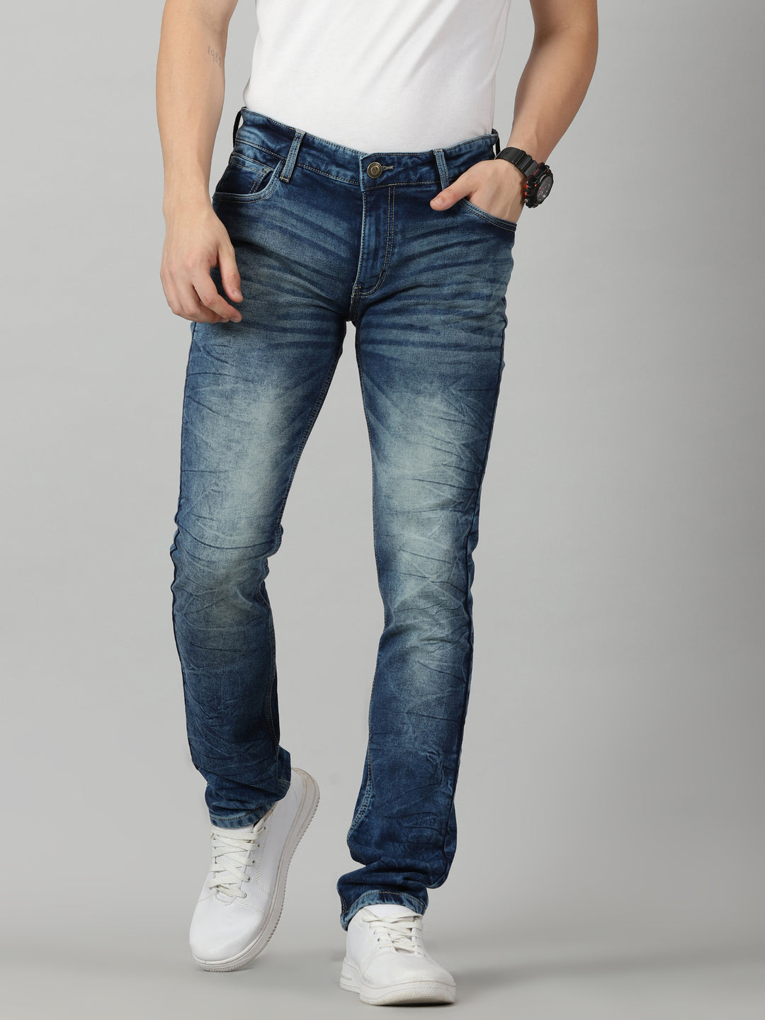 VUDUCrinkle washed Navy JeansSlim Fit