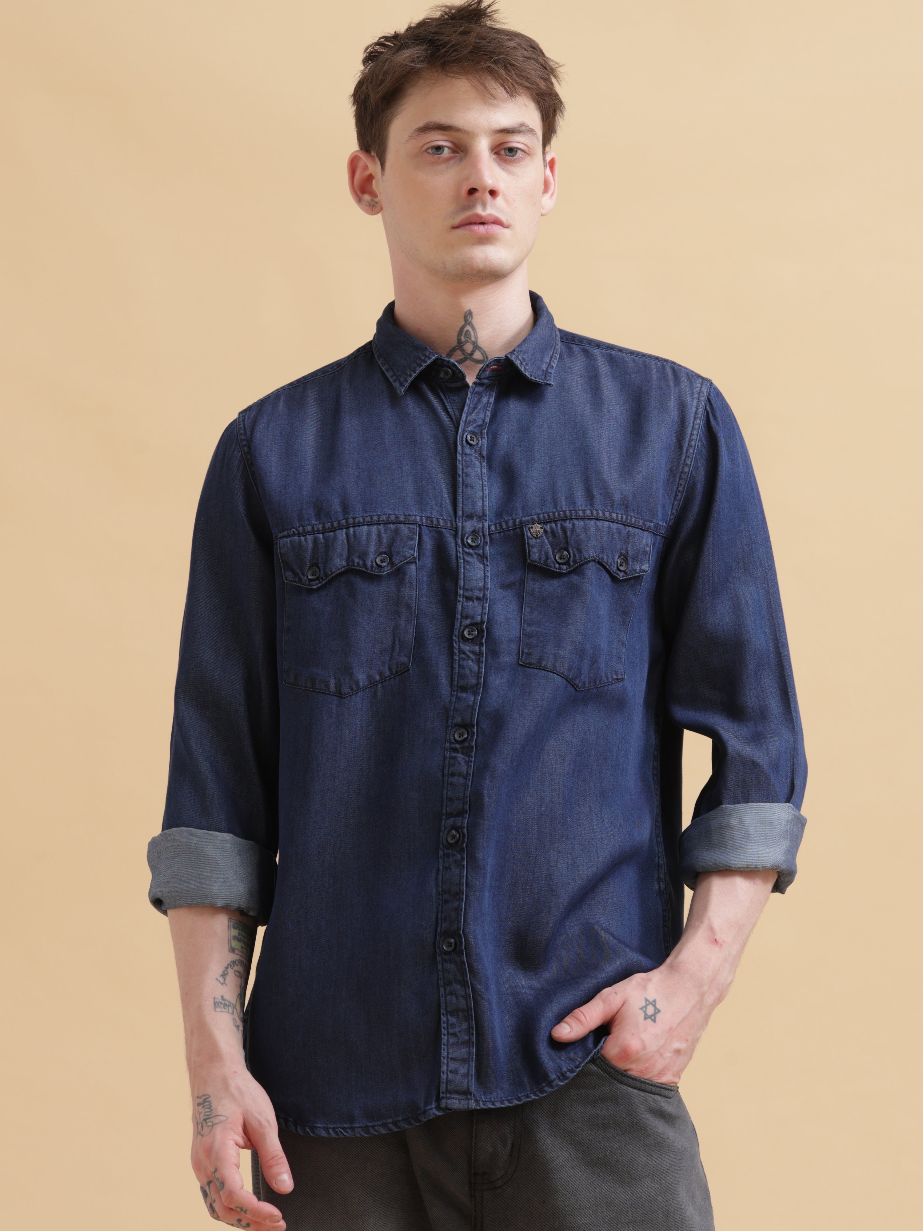 Denim shirt fashion men hot sale