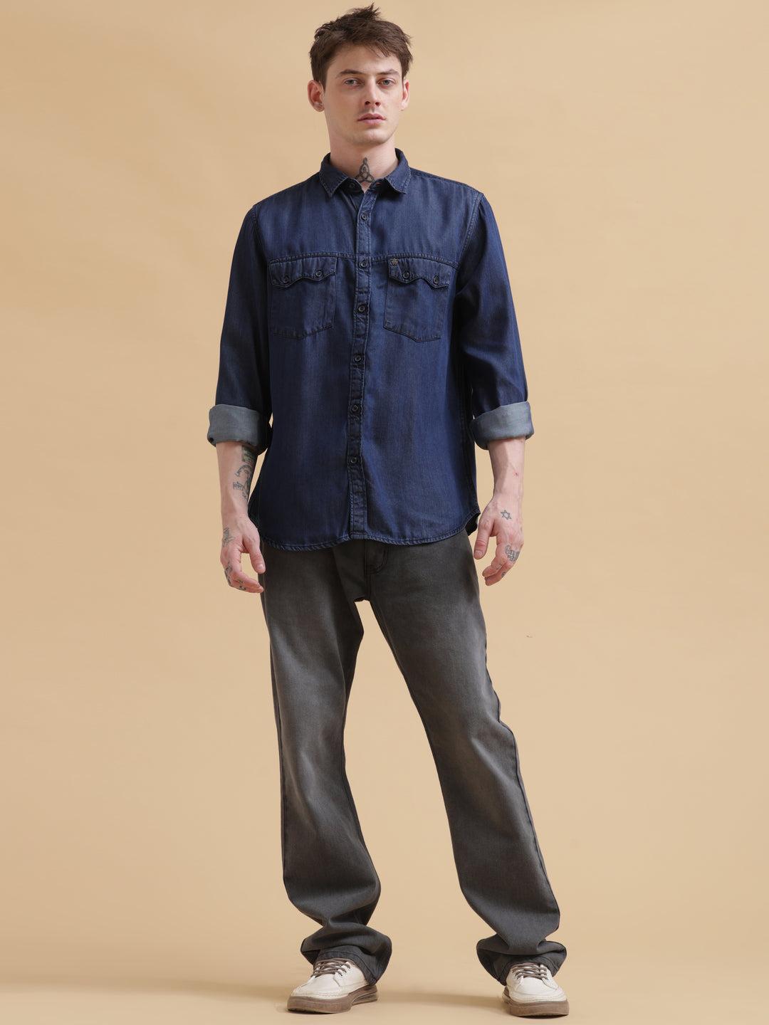 VUDUDark Indigo Denim ShirtRegular Fit