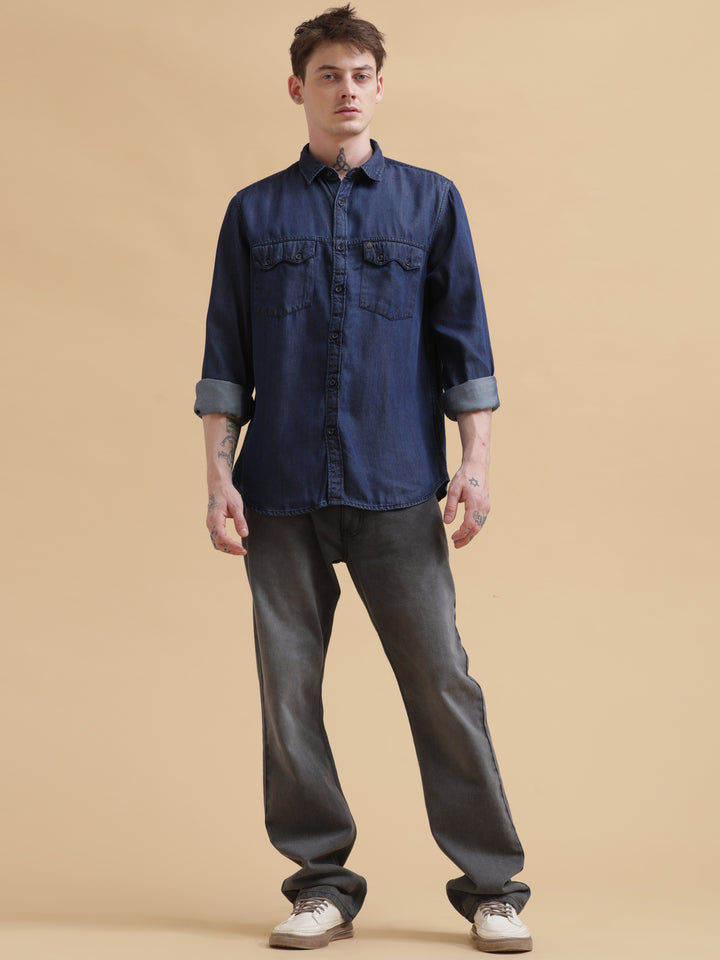 VUDUDark Indigo Denim ShirtRegular Fit