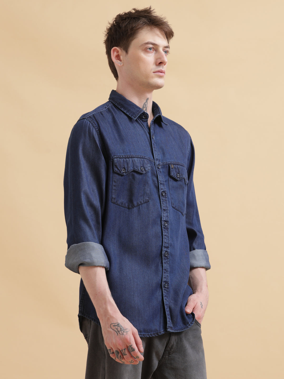 VUDUDark Indigo Denim ShirtRegular Fit