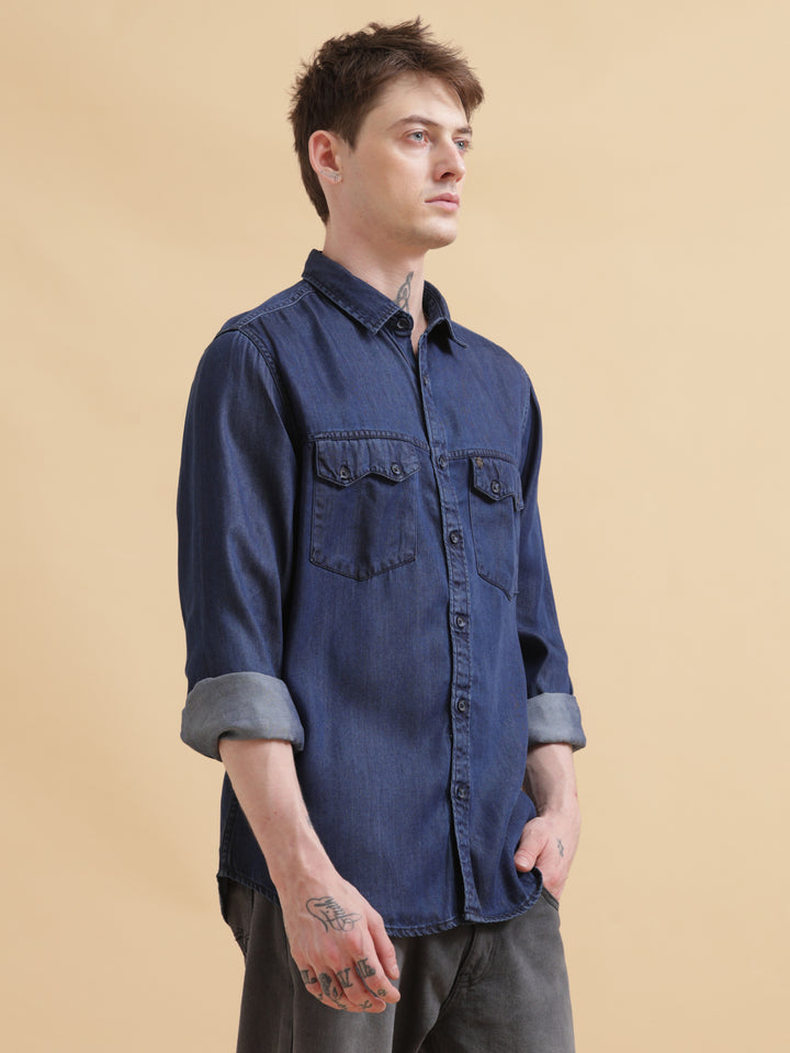 VUDUDark Indigo Denim ShirtRegular Fit