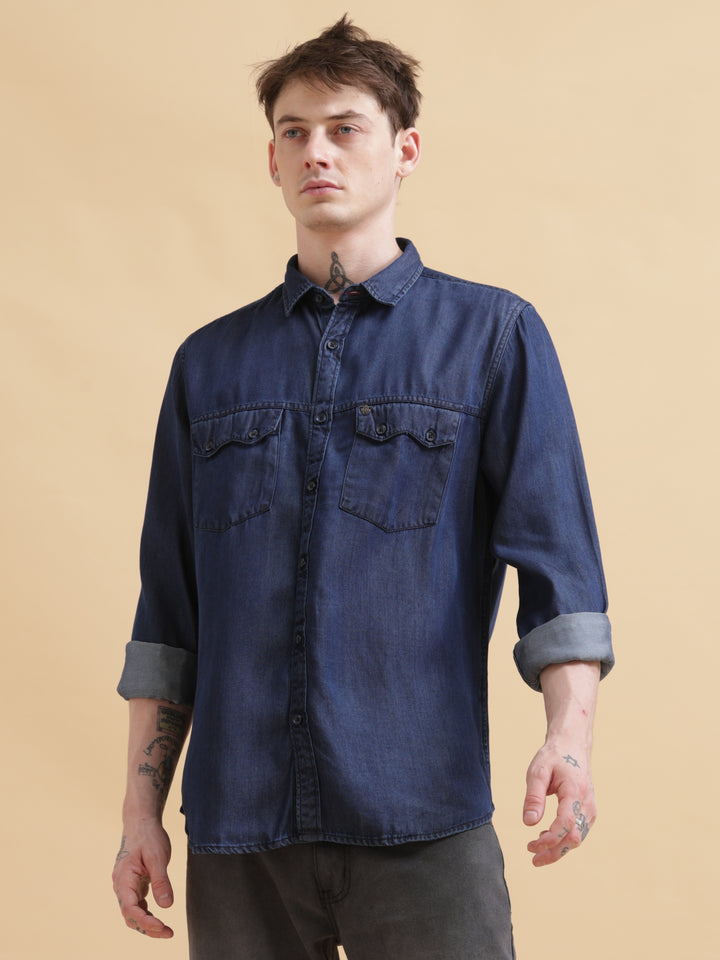VUDUDark Indigo Denim ShirtRegular Fit