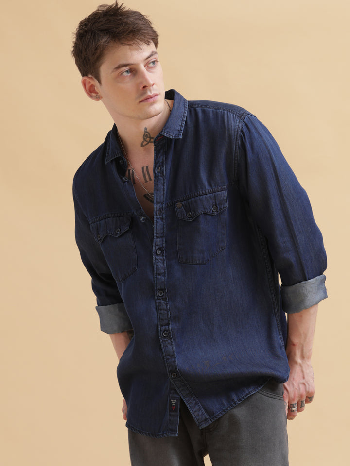 VUDUDark Indigo Denim ShirtRegular Fit