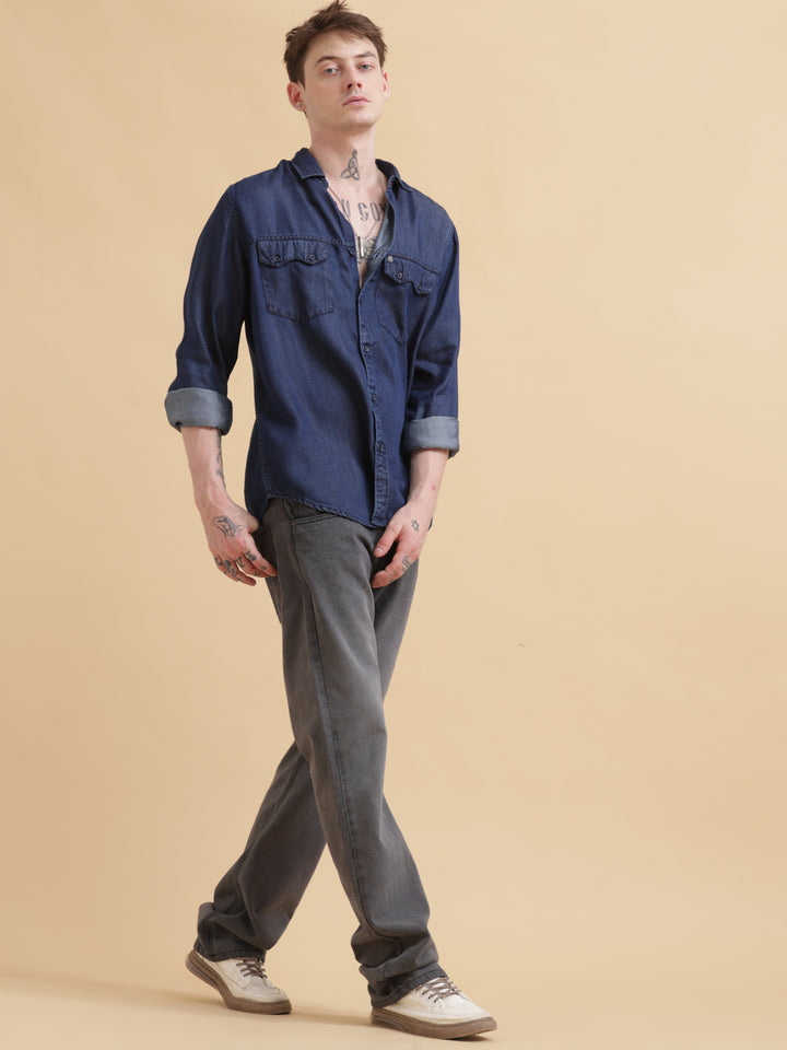 VUDUDark Indigo Denim ShirtRegular Fit