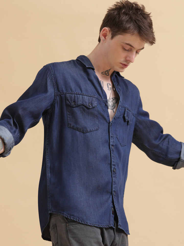 VUDUDark Indigo Denim ShirtRegular Fit