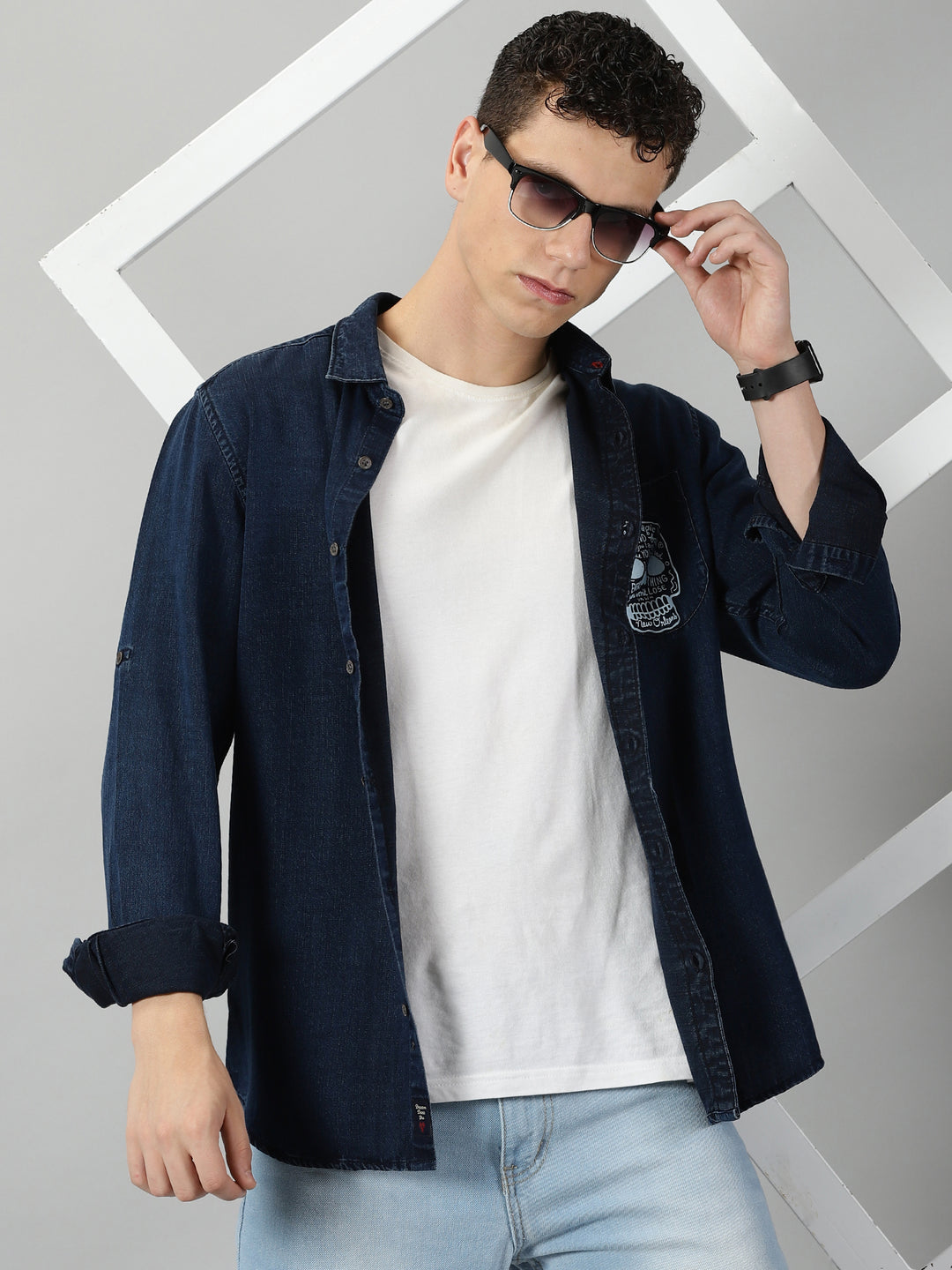 VUDUDenim Printed ShirtRegular Fit