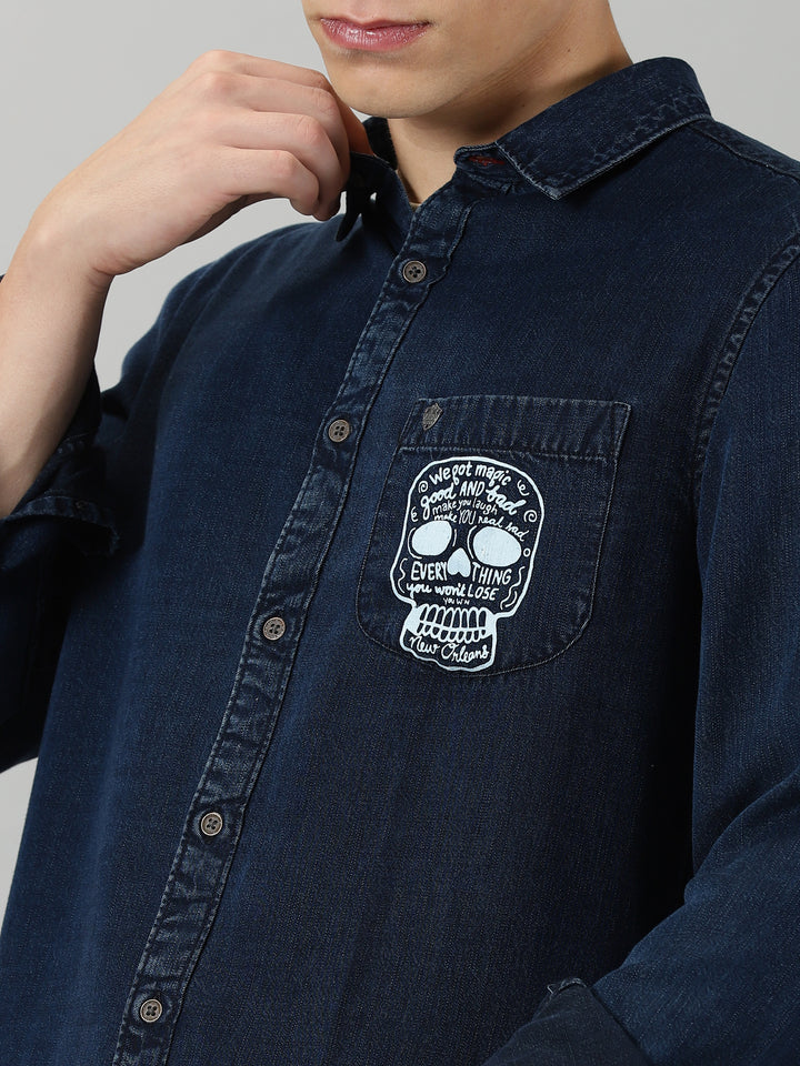 VUDUDenim Printed ShirtRegular Fit
