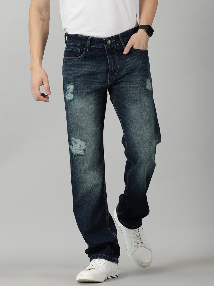 VUDUFrayed Navy Comfort DenimComfort Fit