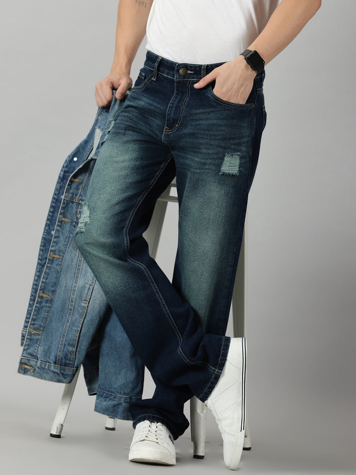 VUDUFrayed Navy Comfort DenimComfort Fit