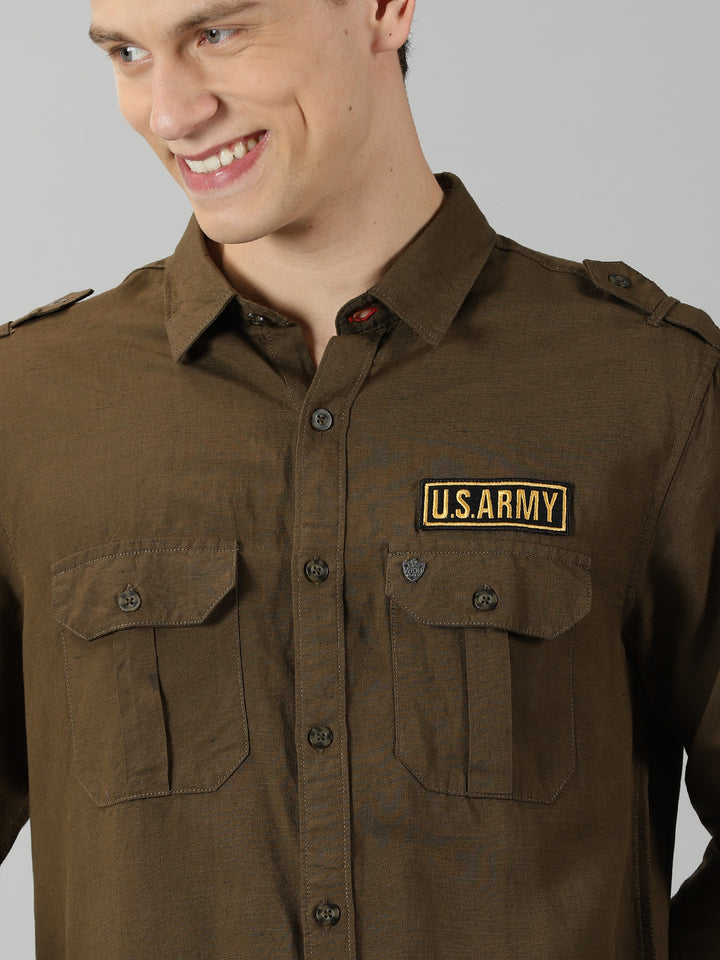VUDUKhaki Box Pocket ShirtRegular Fit