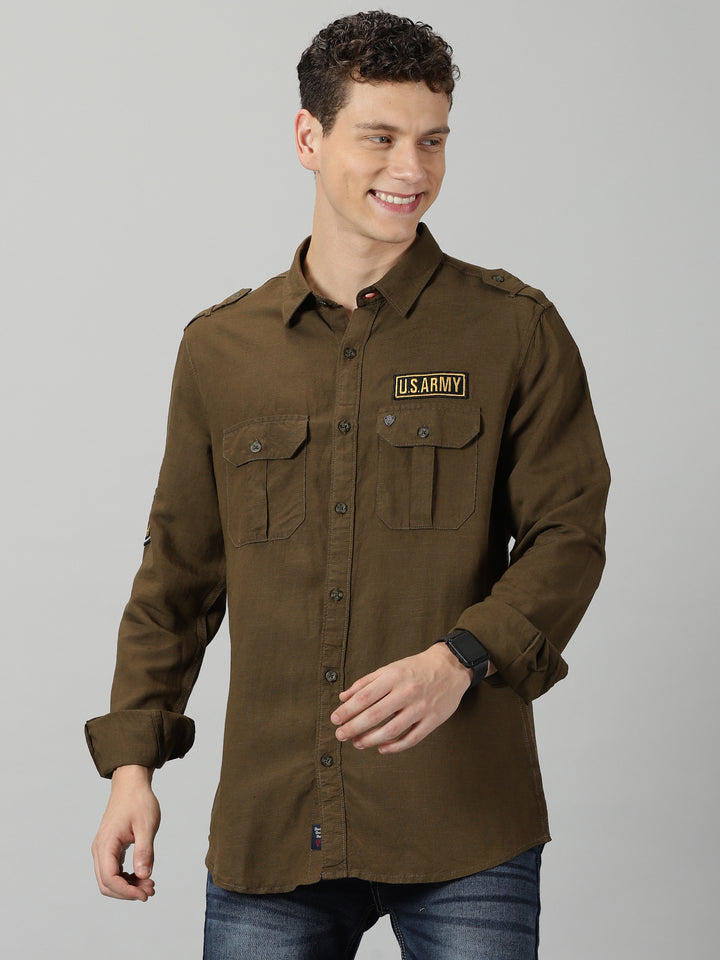 VUDUKhaki Box Pocket ShirtRegular Fit