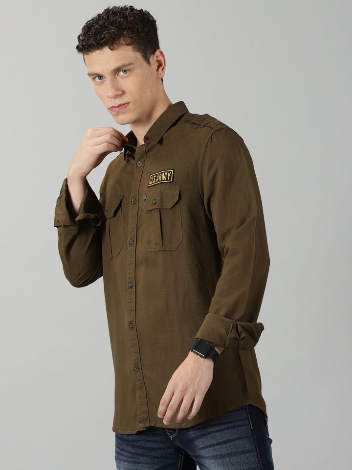 VUDUKhaki Box Pocket ShirtRegular Fit