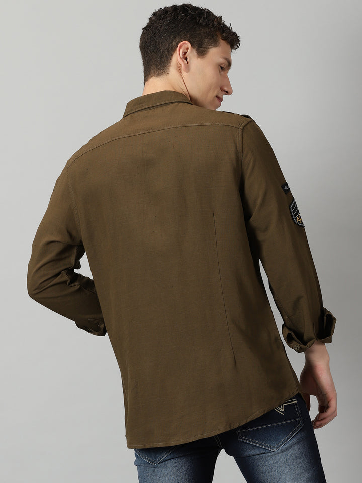 VUDUKhaki Box Pocket ShirtRegular Fit