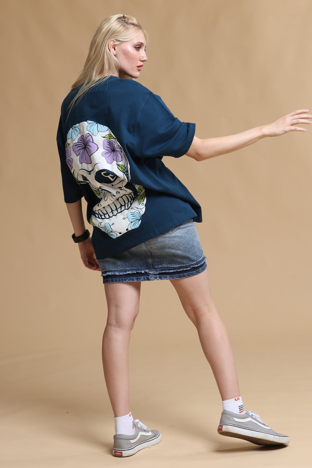 SKULL NAVY OVERSIZED WOMEN'S T-SHIRT