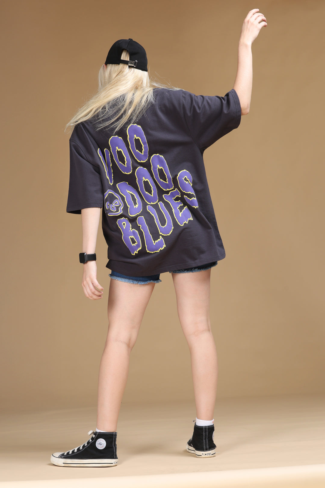 VOODOO BLUES BLACK OVERSIZED WOMEN'S T-SHIRT