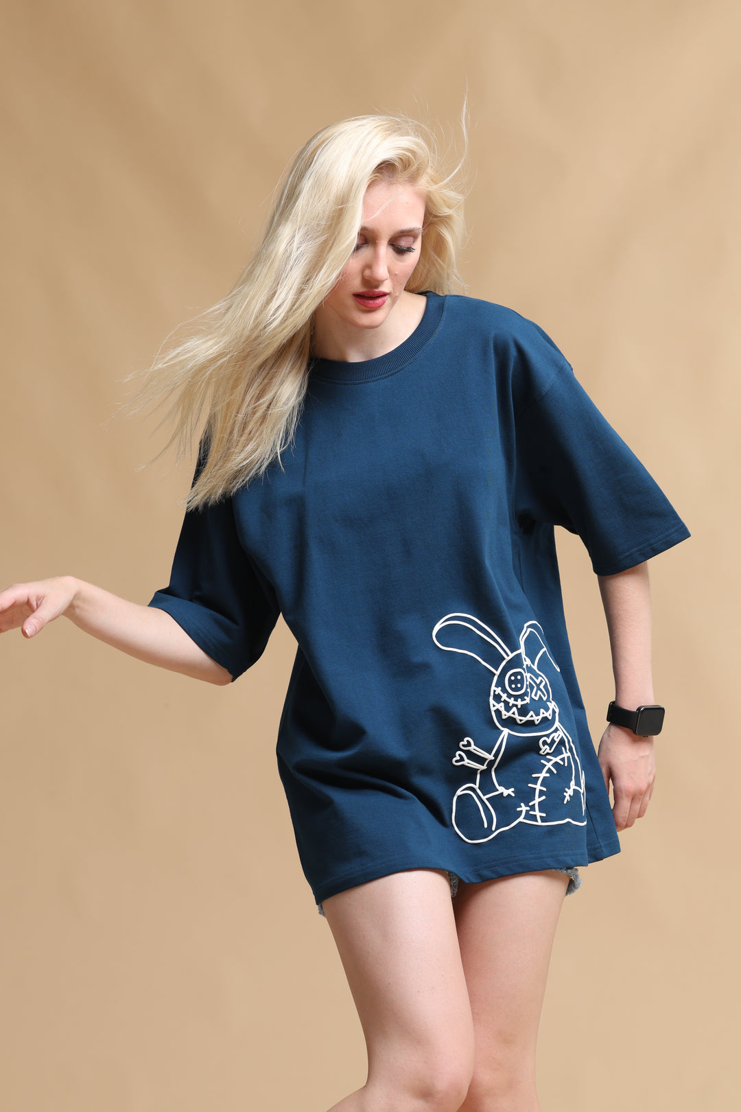 VOODOO DOLL NAVY OVERSIZED WOMEN'S T-SHIRT