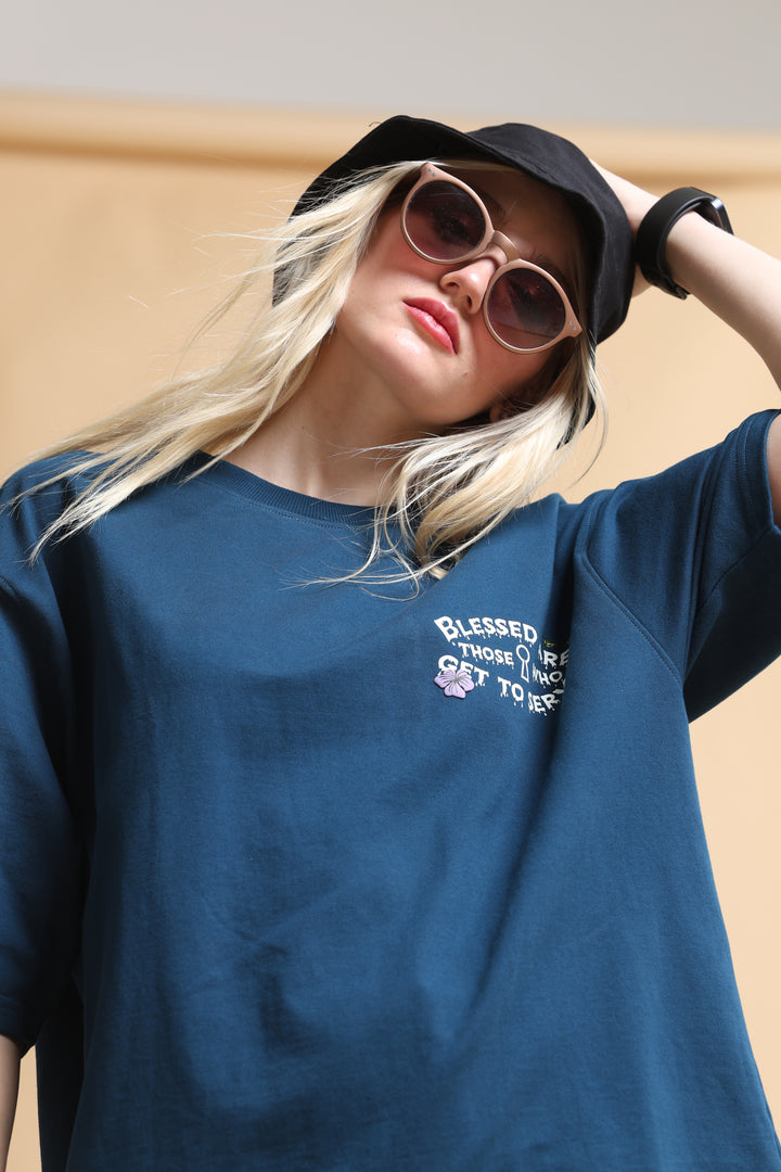 SKULL NAVY OVERSIZED WOMEN'S T-SHIRT