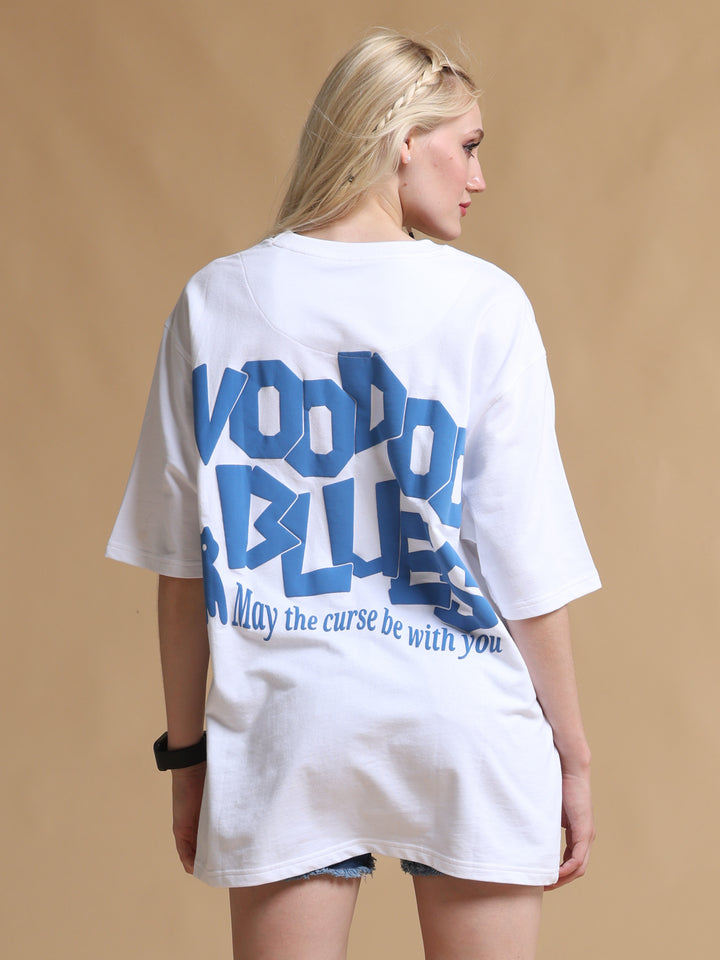 VOODOO BLUES WHITE OVERSIZED WOMEN'S T-SHIRT
