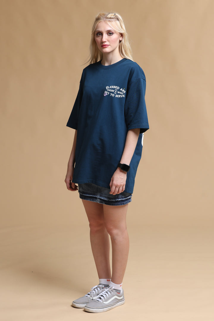 SKULL NAVY OVERSIZED WOMEN'S T-SHIRT