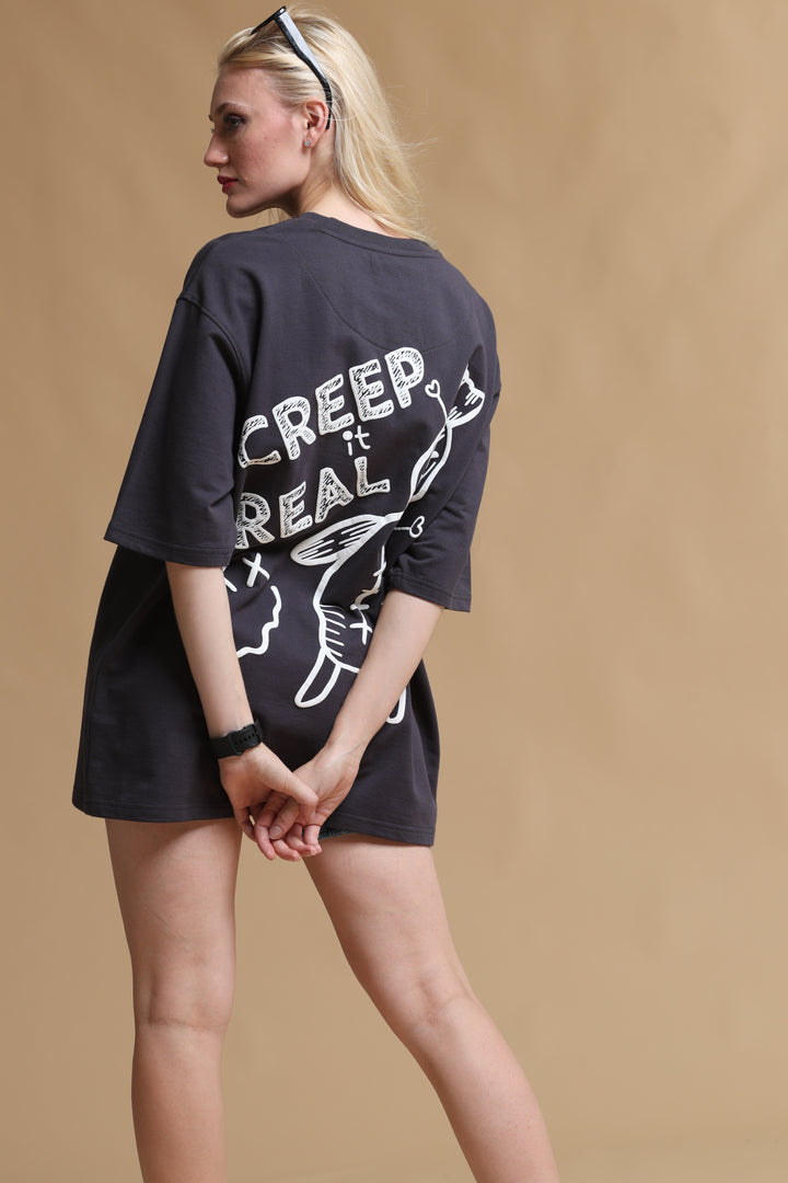 BLACK CREEP IT REAL OVERSIZED WOMEN'S T-SHIRT