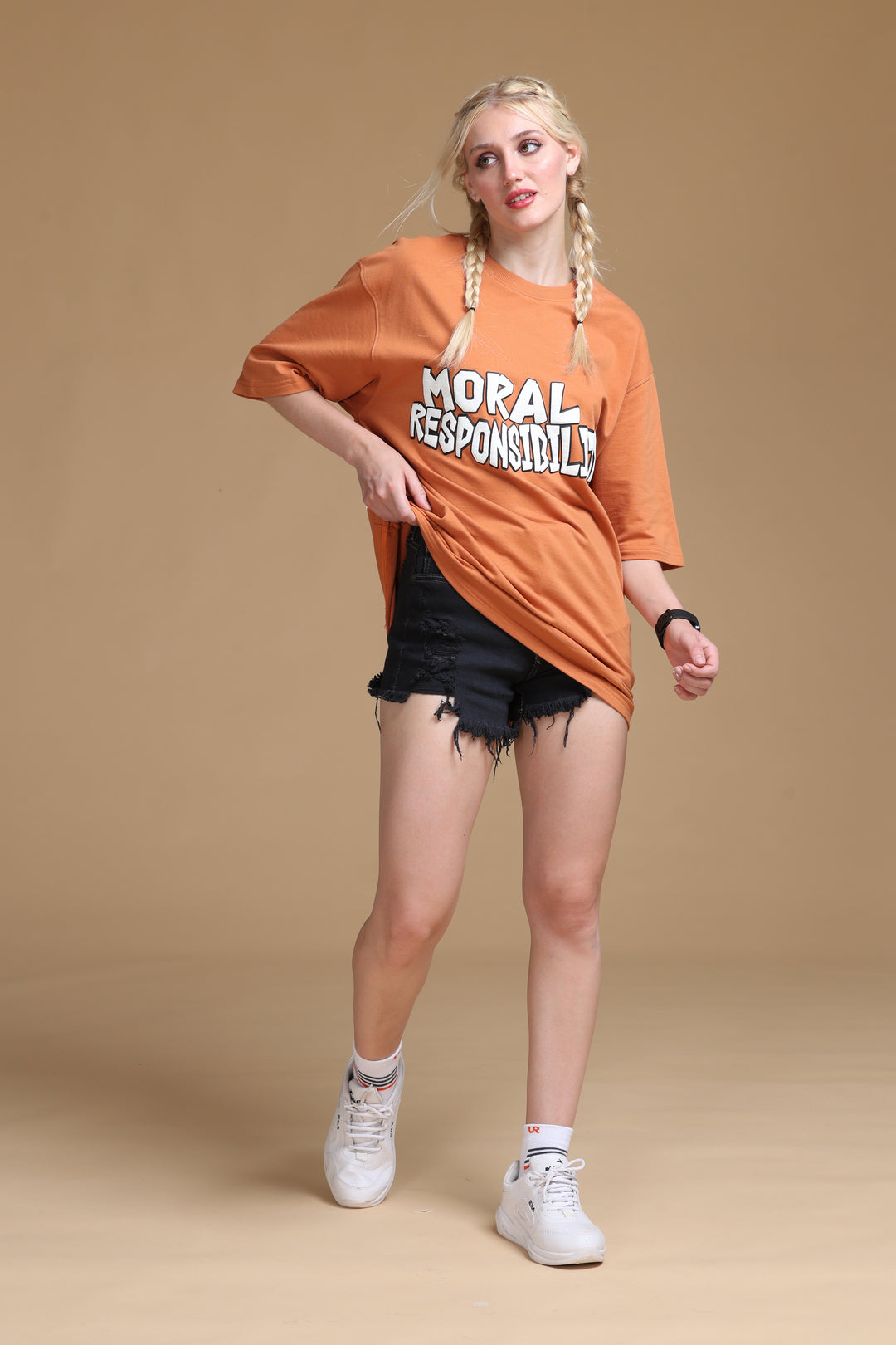 MORAL RESPONSIBILITY ORANGE OVERSIZED WOMEN'S T-SHIRT