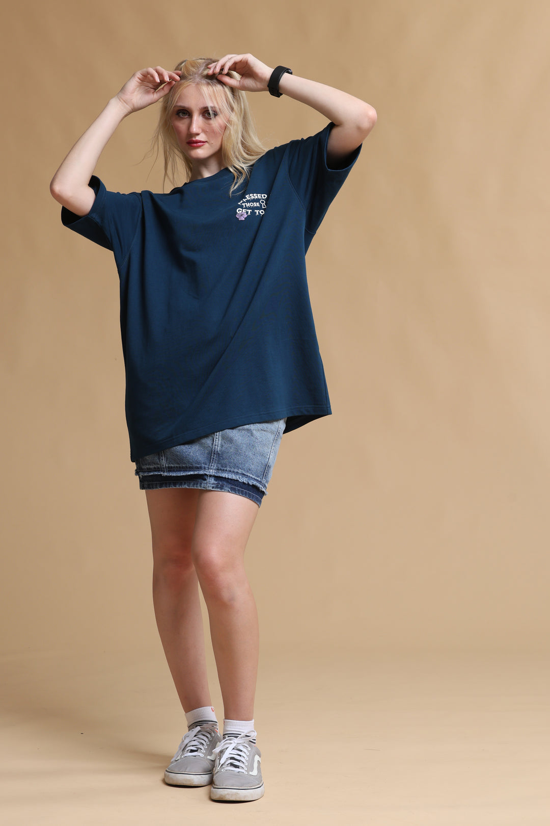 SKULL NAVY OVERSIZED WOMEN'S T-SHIRT