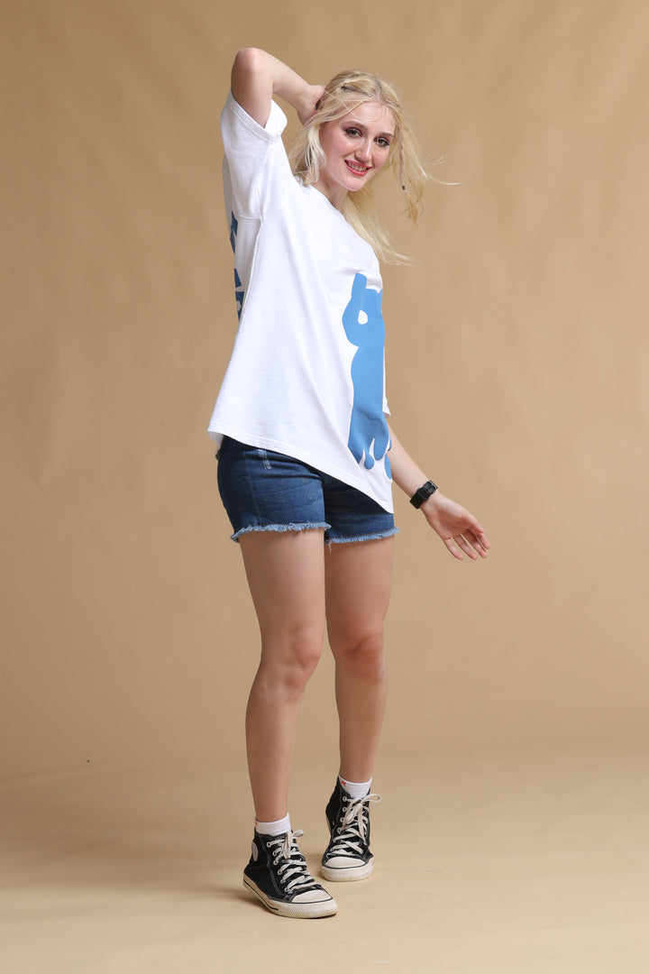 VOODOO BLUES WHITE OVERSIZED WOMEN'S T-SHIRT