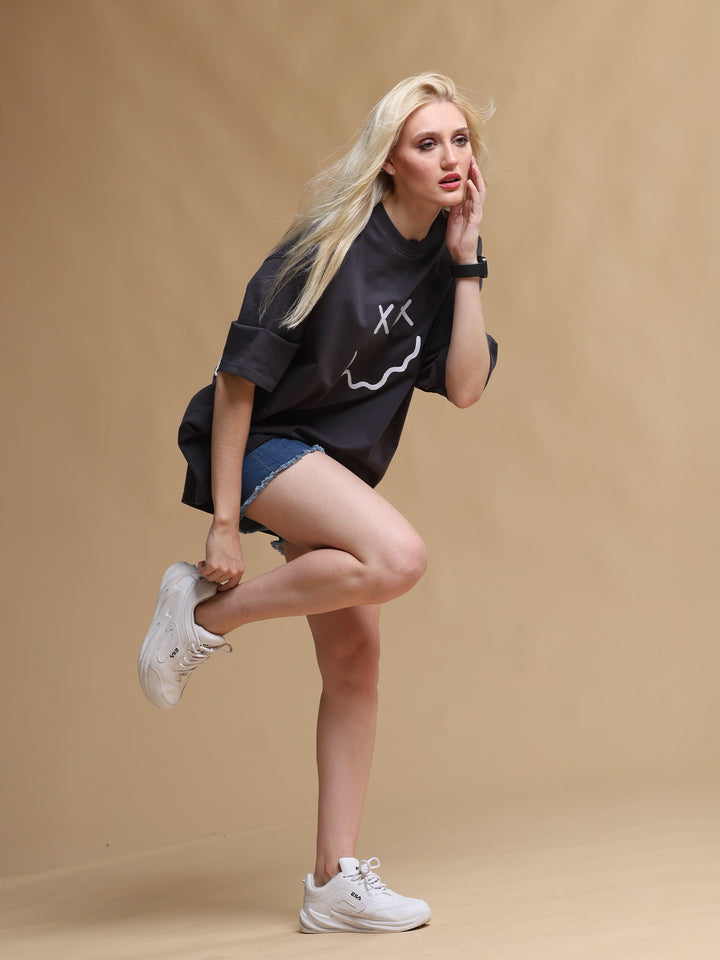 BLACK CREEP IT REAL OVERSIZED WOMEN'S T-SHIRT