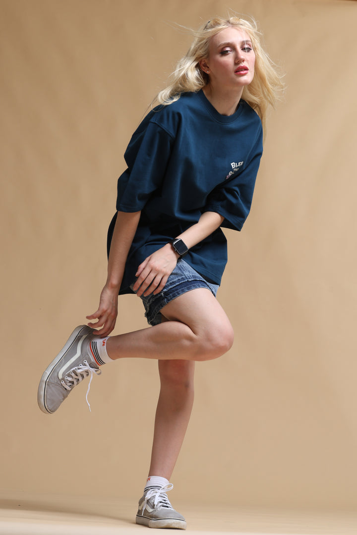 SKULL NAVY OVERSIZED WOMEN'S T-SHIRT