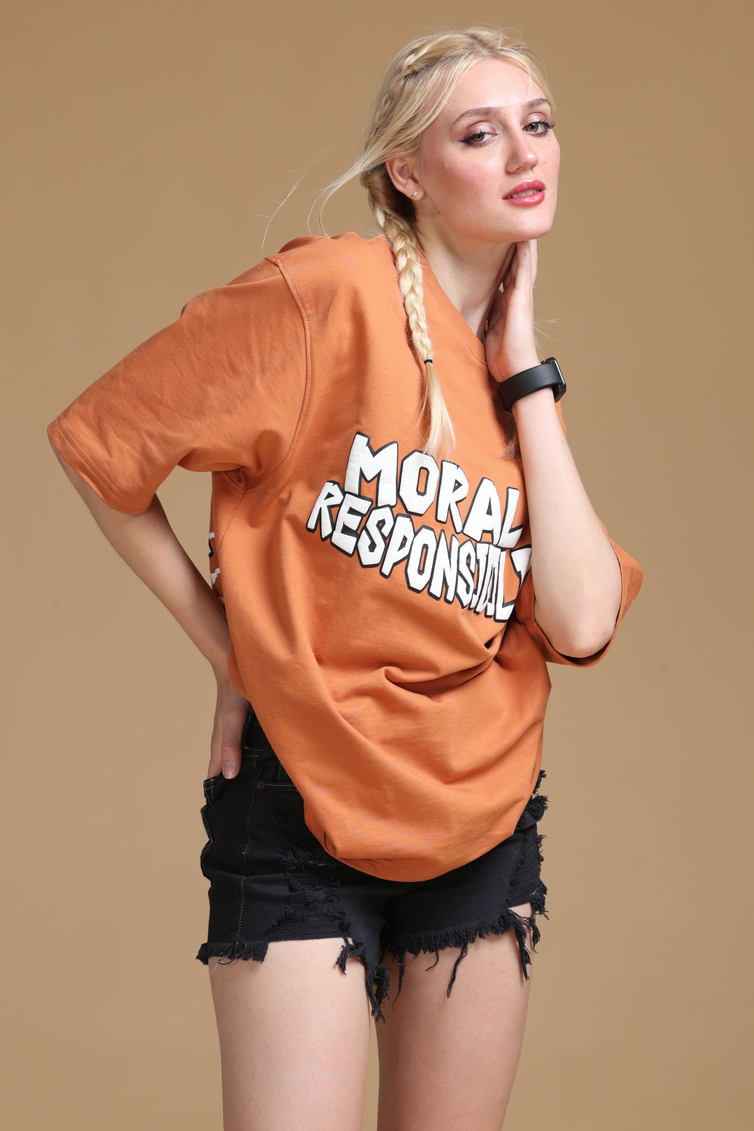 MORAL RESPONSIBILITY ORANGE OVERSIZED WOMEN'S T-SHIRT