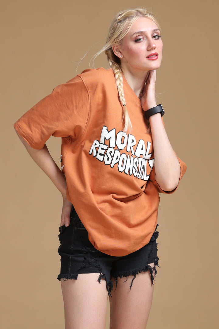 MORAL RESPONSIBILITY ORANGE OVERSIZED WOMEN'S T-SHIRT