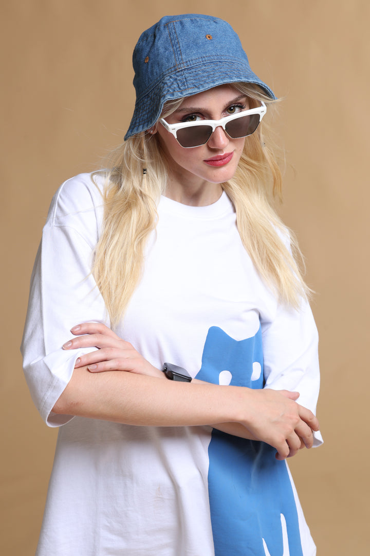 VOODOO BLUES WHITE OVERSIZED WOMEN'S T-SHIRT