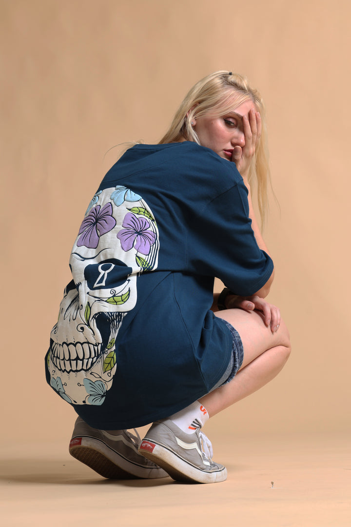 SKULL NAVY OVERSIZED WOMEN'S T-SHIRT
