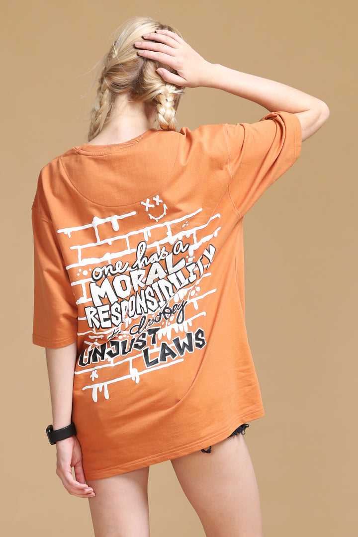 MORAL RESPONSIBILITY ORANGE OVERSIZED WOMEN'S T-SHIRT