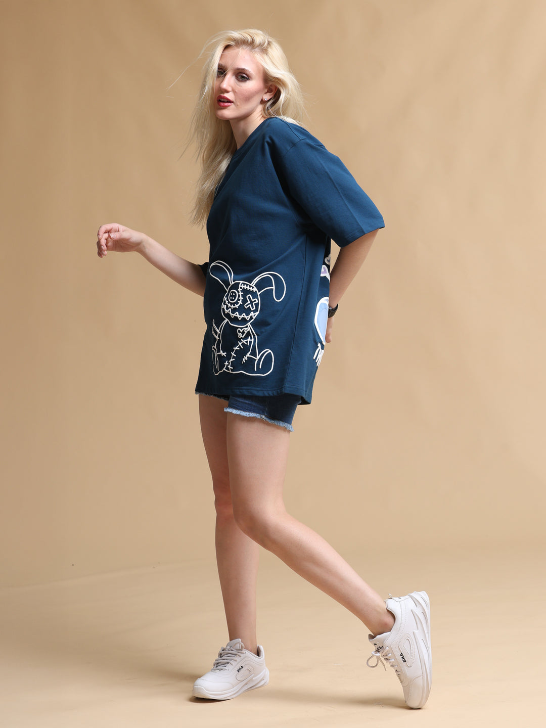 VOODOO DOLL NAVY OVERSIZED WOMEN'S T-SHIRT