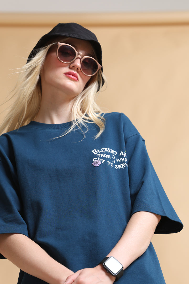 SKULL NAVY OVERSIZED WOMEN'S T-SHIRT