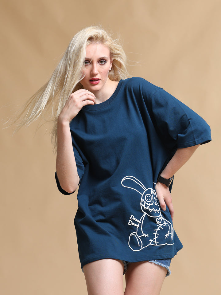 VOODOO DOLL NAVY OVERSIZED WOMEN'S T-SHIRT