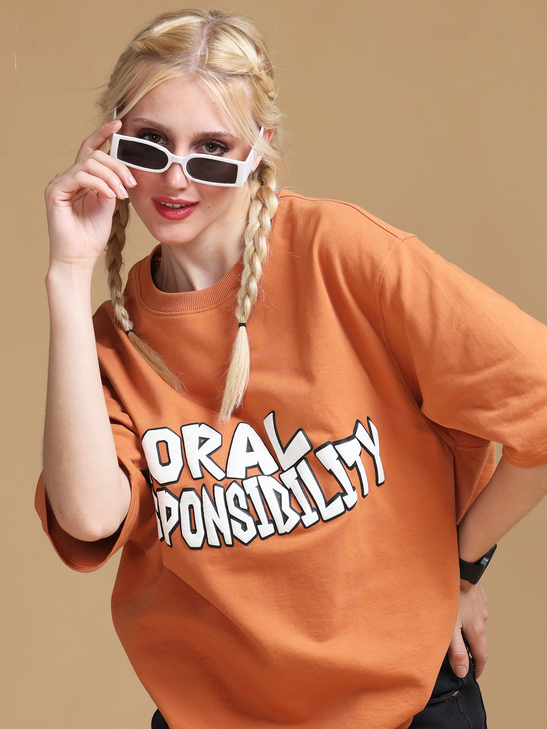 MORAL RESPONSIBILITY ORANGE OVERSIZED WOMEN'S T-SHIRT