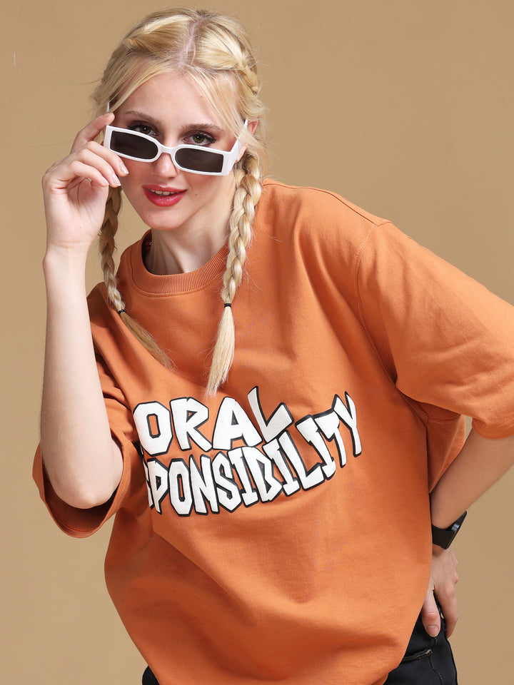 MORAL RESPONSIBILITY ORANGE OVERSIZED WOMEN'S T-SHIRT