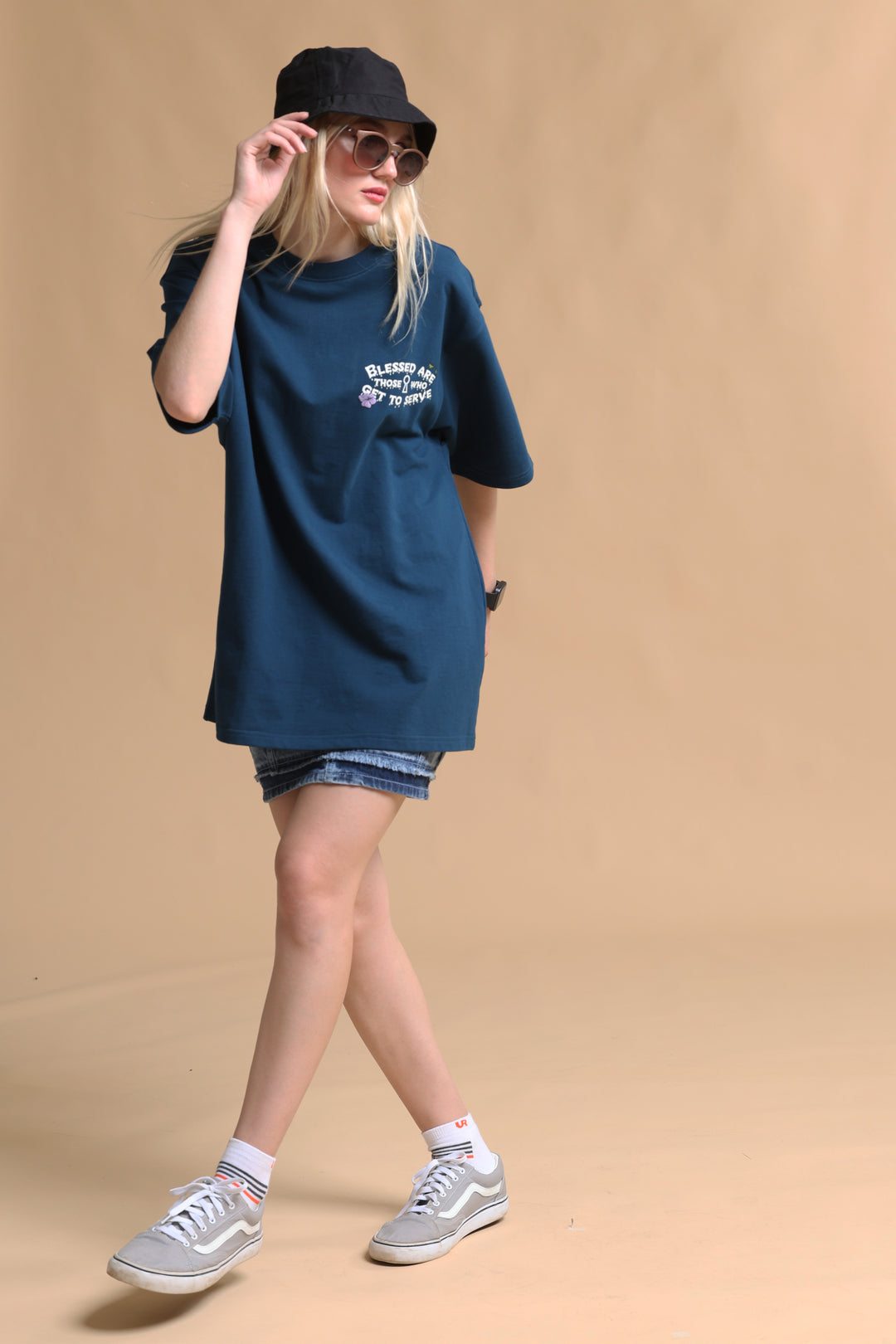 SKULL NAVY OVERSIZED WOMEN'S T-SHIRT