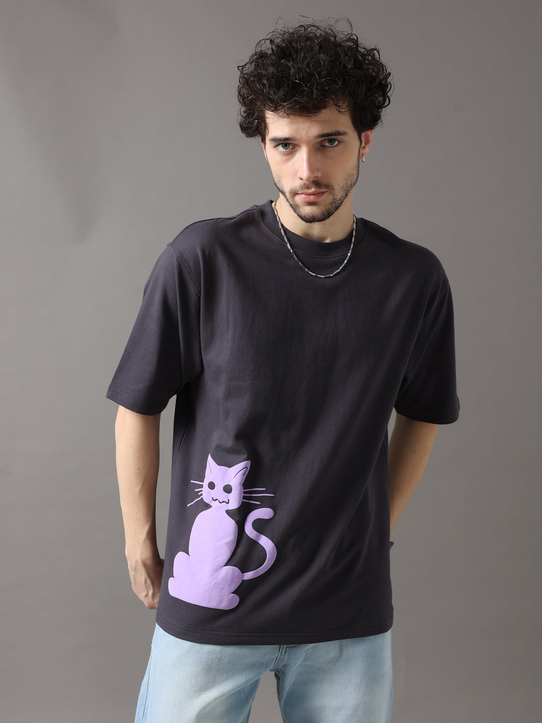 FORTUNE CAT BLACK OVERSIZED T-SHIRT