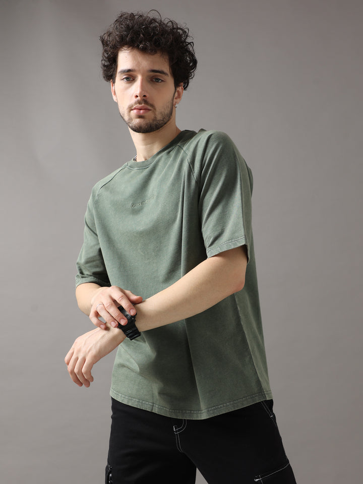 OLIVE ACID WASH OVERSIZED T-SHIRT