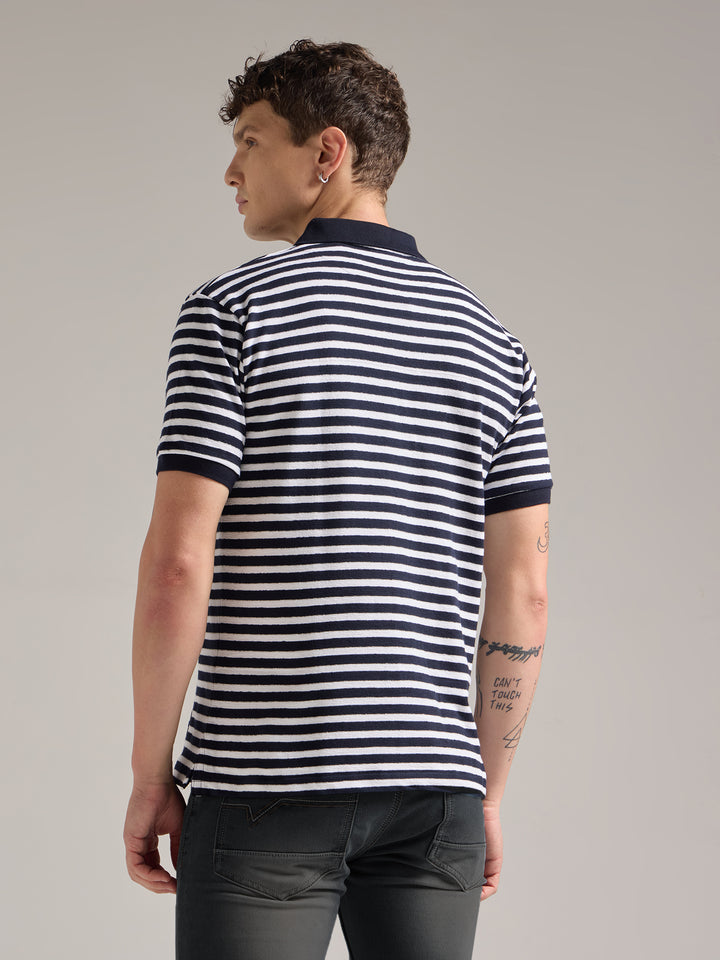 Classic Navy Striped Polo Tee