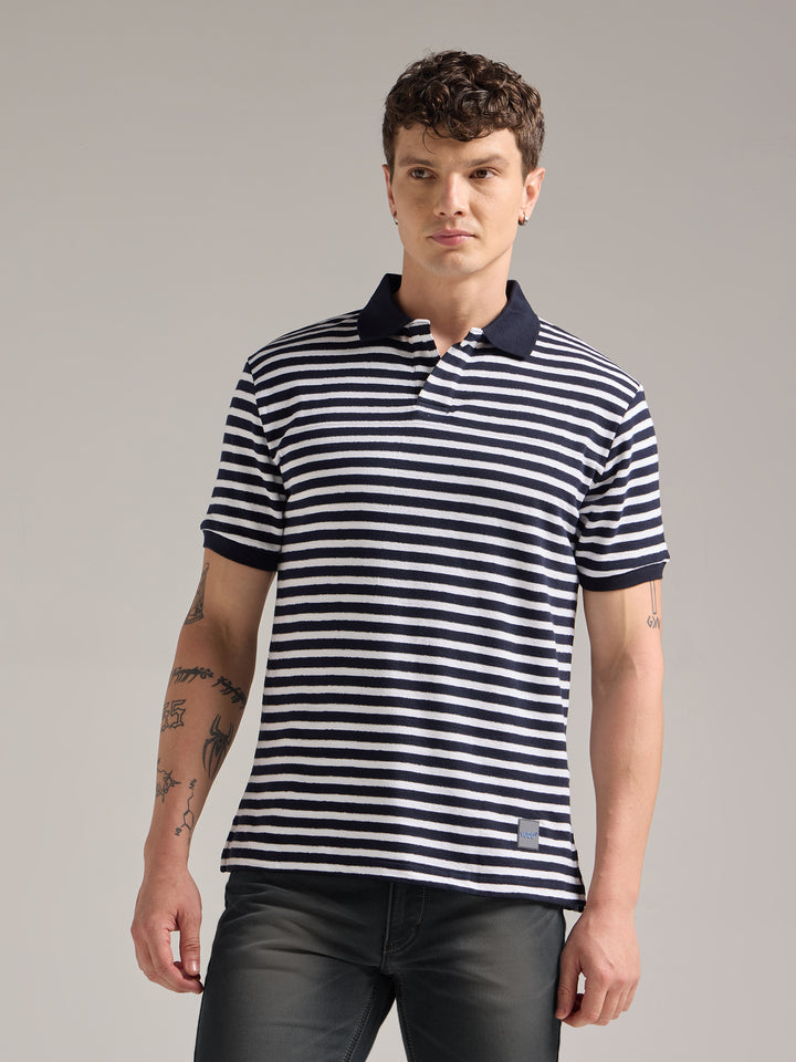 Classic Navy Striped Polo Tee
